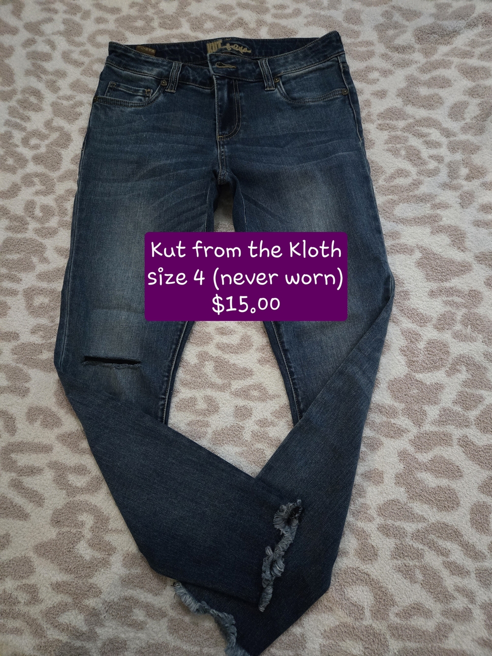 Kut from the Kloth Indigo Skinny Jeans with Distressed Hem